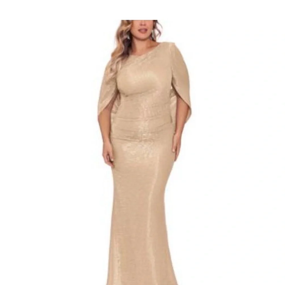 Betsy & Adam Shimmering Gold Long Sleeve Dress - Picture 1 of 5